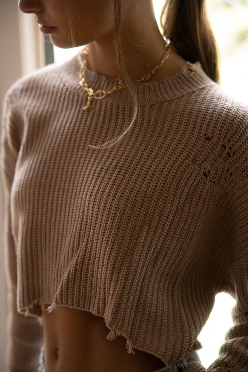Distressed Cropped Sweater