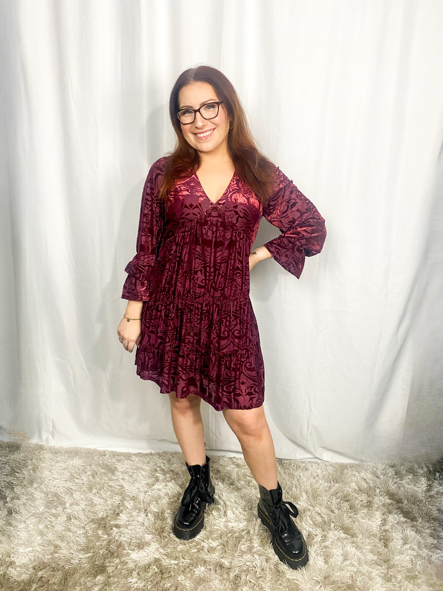 Paisley Red Velvet Dress