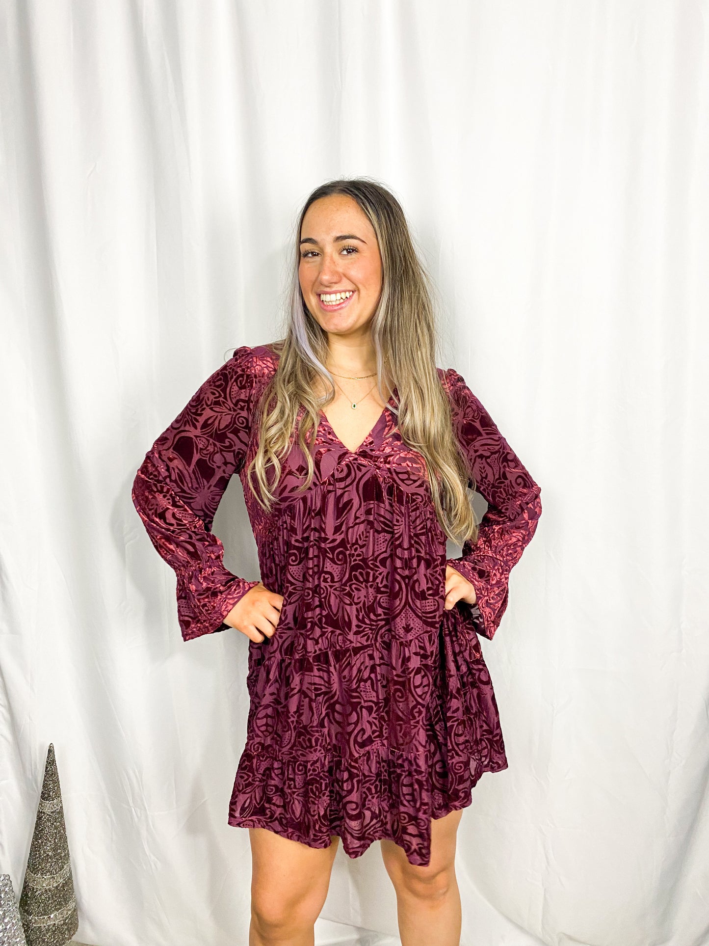 Paisley Red Velvet Dress