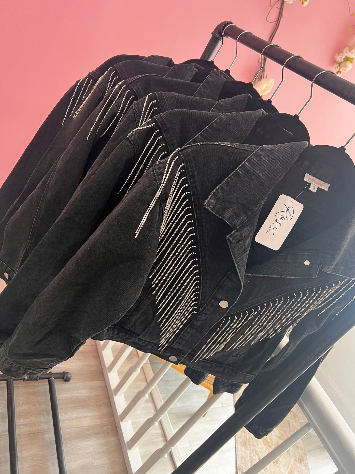 Rhinestone Crop Denim Jacket