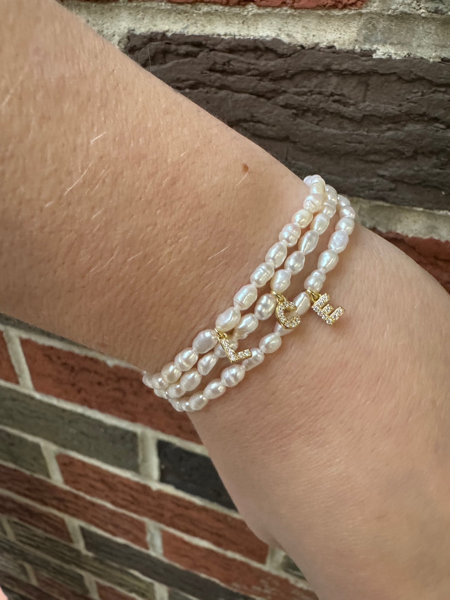 Pearl Beaded Initial Bracelet