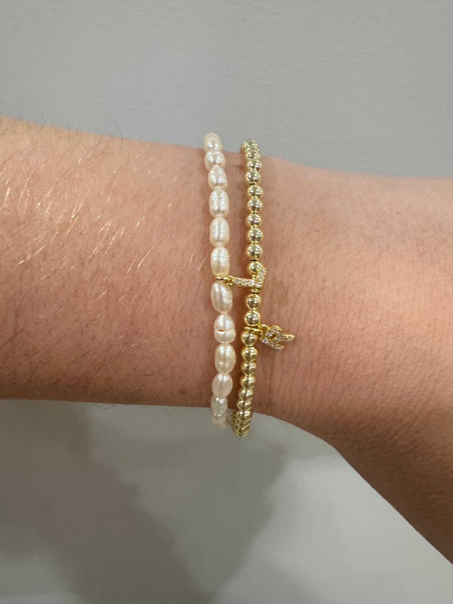 Pearl Beaded Initial Bracelet