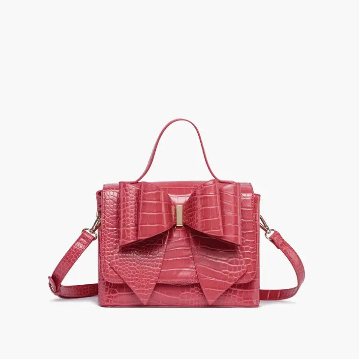 Faux Croc Double Bowtie Handbag