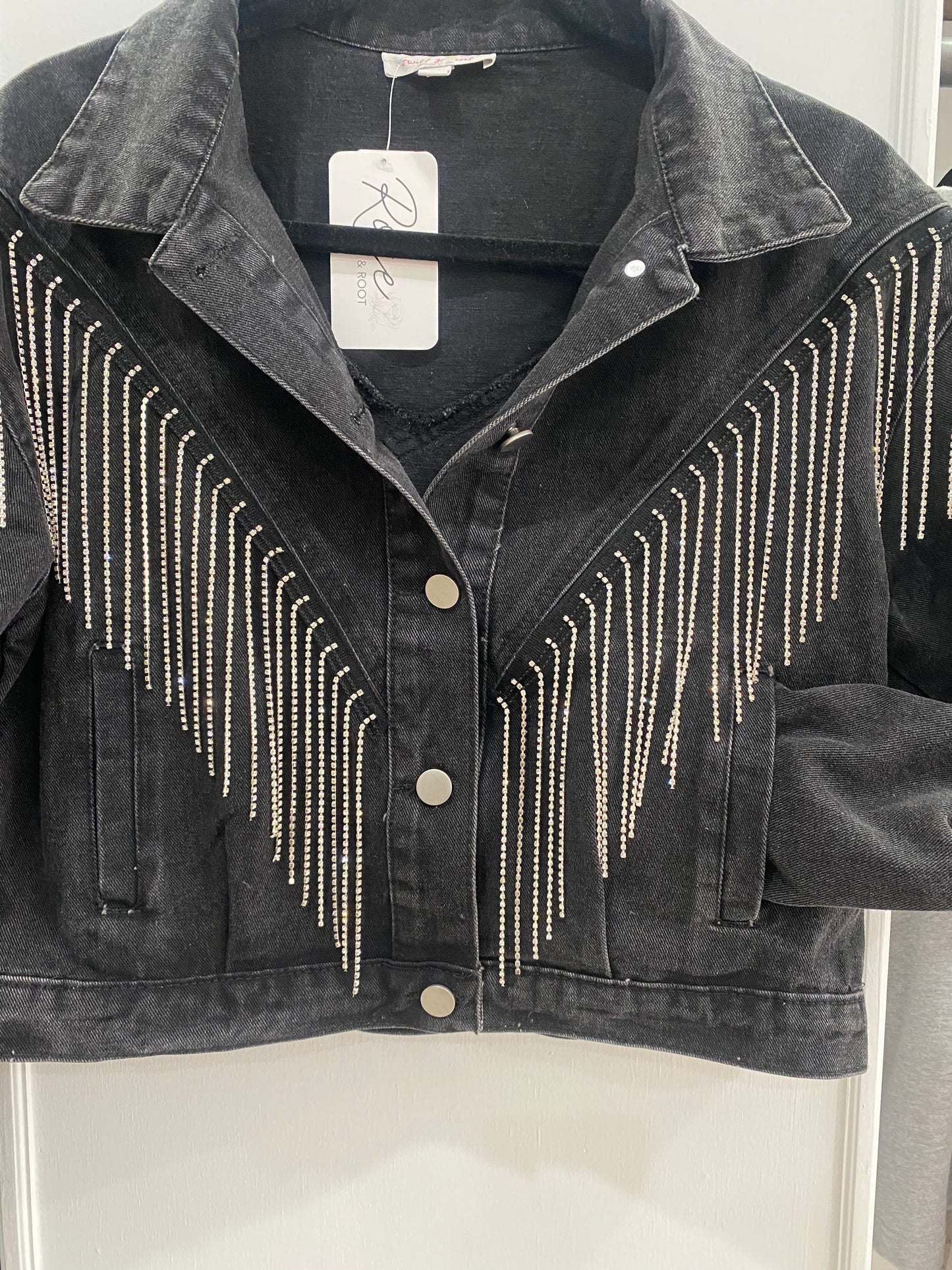 Rhinestone Crop Denim Jacket