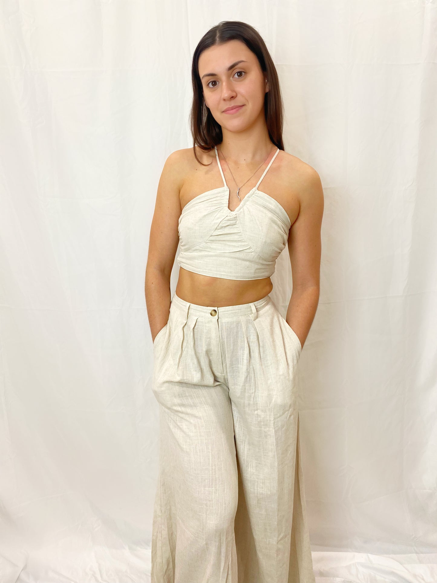 Linen Crop and Pant Set