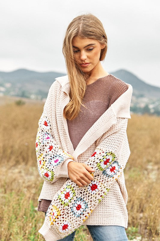 Crochet Floral Print Cardigan