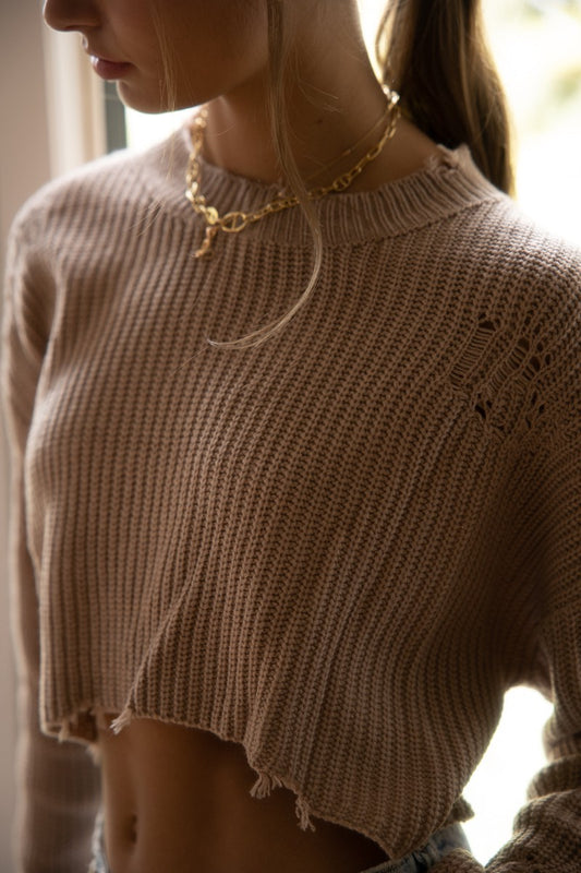 Distressed Cropped Sweater