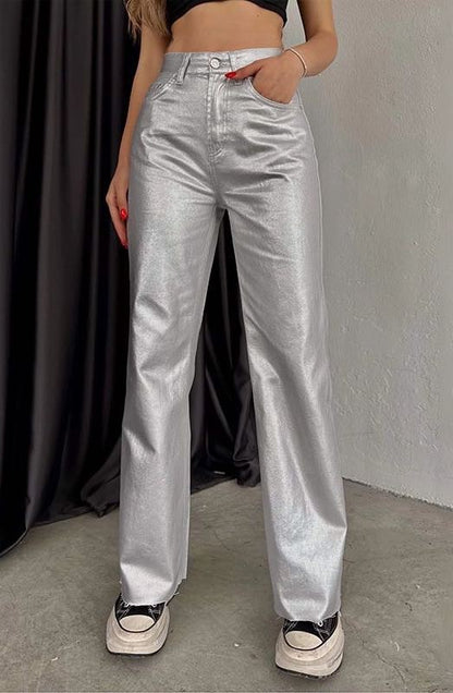 Metallic flare leg pants