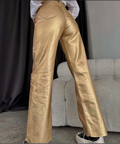 Metallic flare leg pants