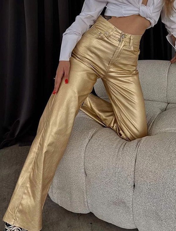 Metallic flare leg pants