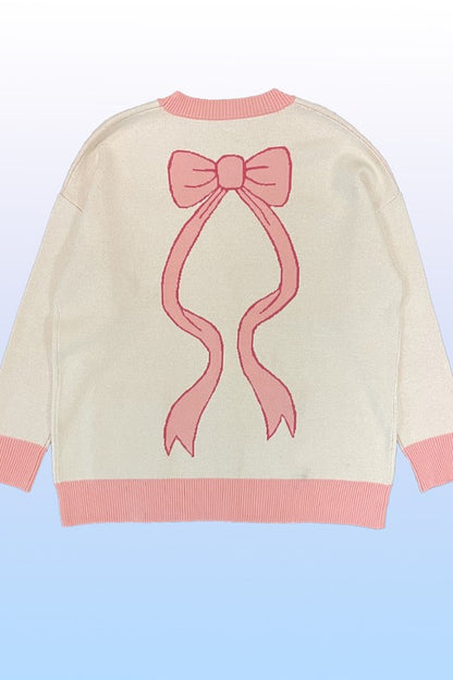 Varsity knit bow cardigan