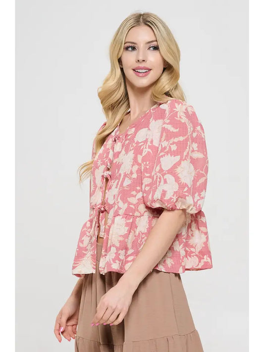 Floral Regal Tie Front Blouse