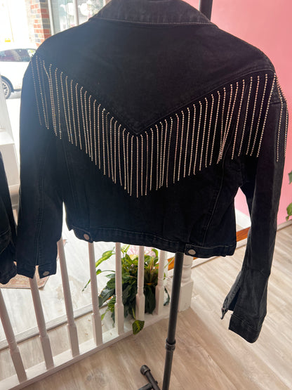 Rhinestone Crop Denim Jacket