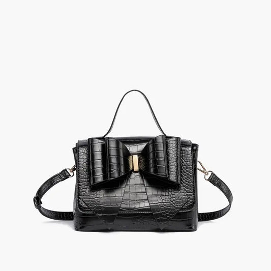 Faux Croc Double Bowtie Handbag