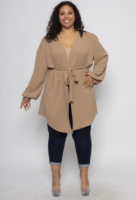 Plus Open Front Belted Cardigan