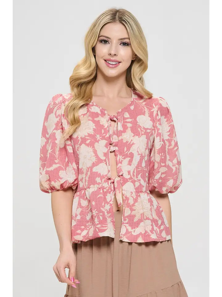 Floral Regal Tie Front Blouse