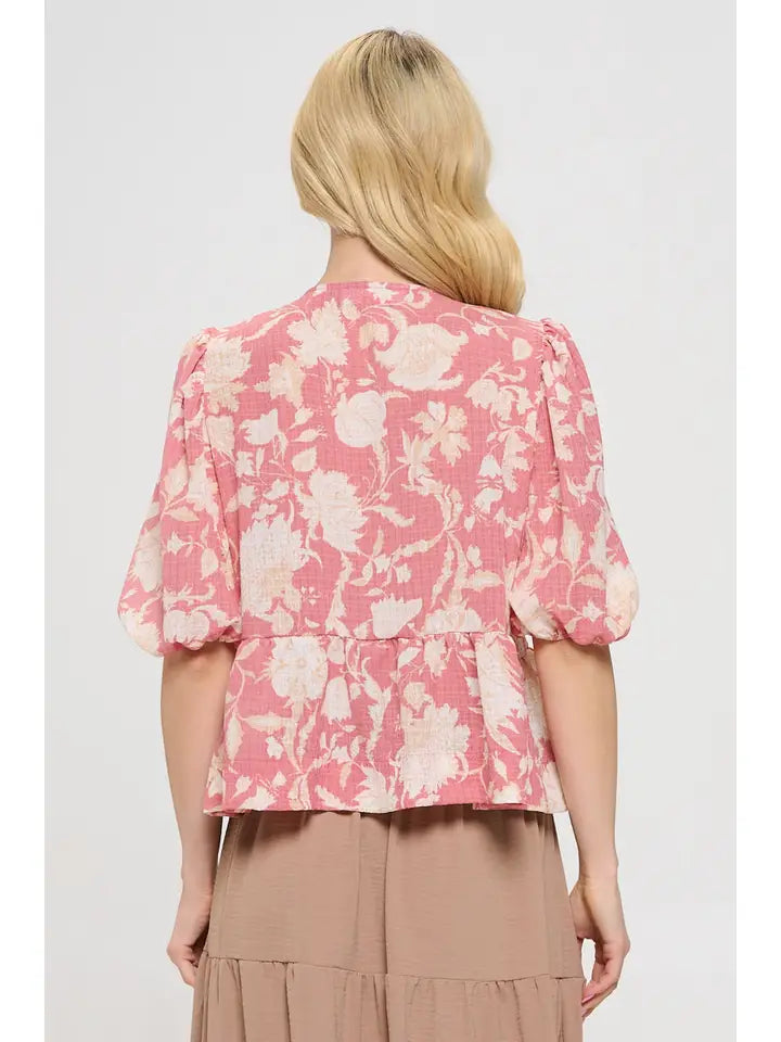 Floral Regal Tie Front Blouse